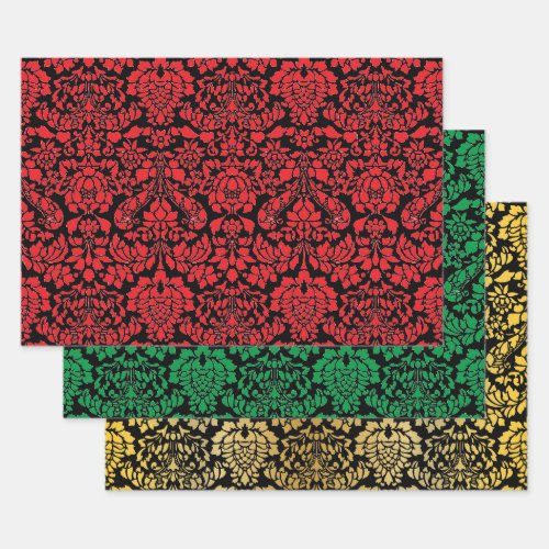 Christmas Brocade Dark Trio Wrapping Paper Sheets