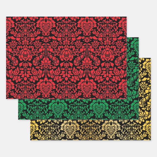 Christmas Brocade Dark Trio Wrapping Paper Sheets (Set)