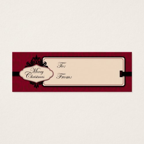 Christmas Brocade Red Gift Tag Business Card Templates