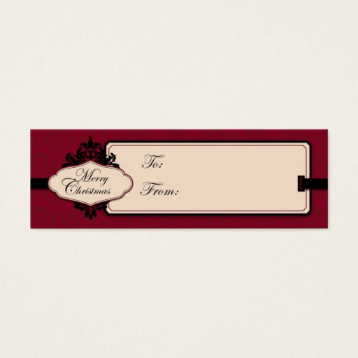 Customizable Christmas Brocade Red Gift Tag Business Card Templates