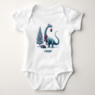 Christmas Brontosaurus dinosaur Baby Bodysuit