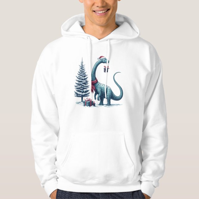 Christmas Brontosaurus dinosaur Hoodie (Front)