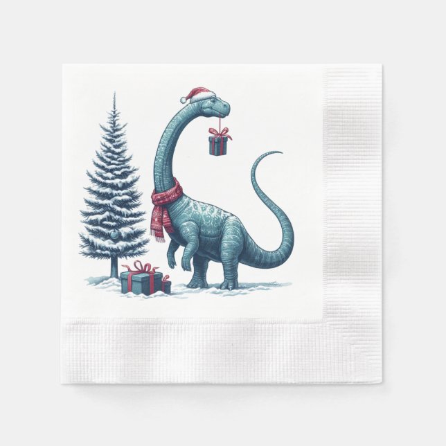 Christmas Brontosaurus dinosaur Napkins (Front)