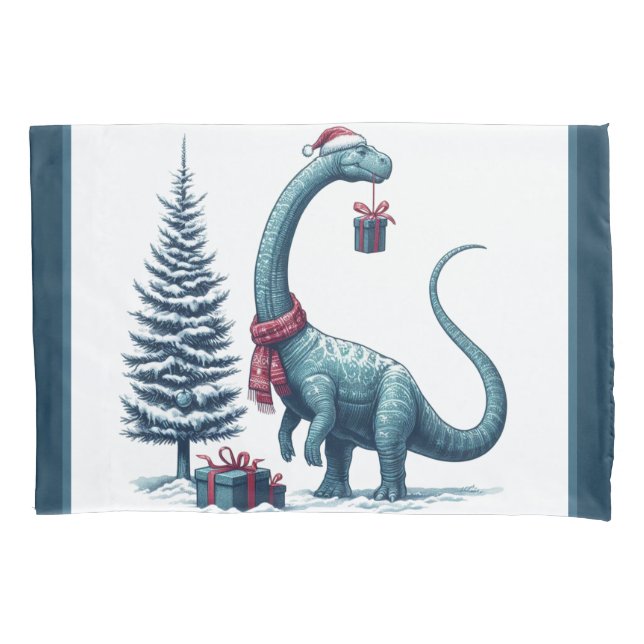 Christmas Brontosaurus dinosaur Pillow Case (Front)