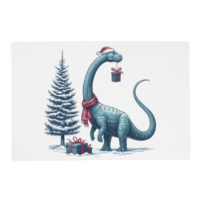 Christmas Brontosaurus dinosaur Placemat (Front)
