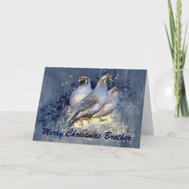 Christmas Brother California Quail Bird Nature Holiday Card (Front)