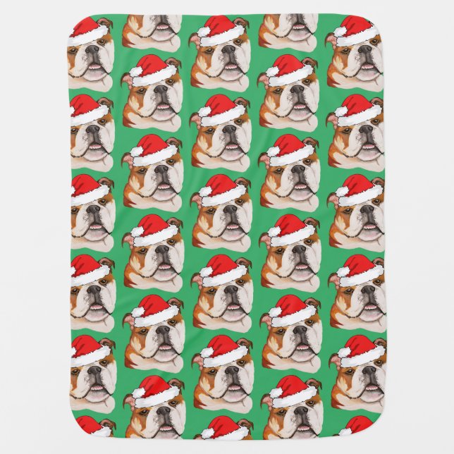 Christmas Brown Art English Bulldog Wigglebutt Baby Blanket (Front)