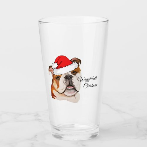 Christmas Brown Art English Bulldog Wigglebutt Glass