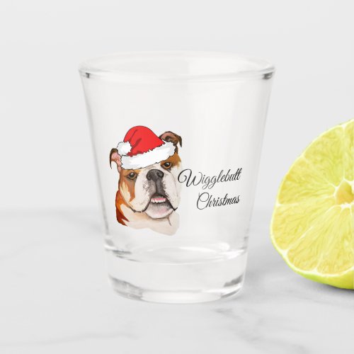 Christmas Brown Art English Bulldog Wigglebutt Shot Glass