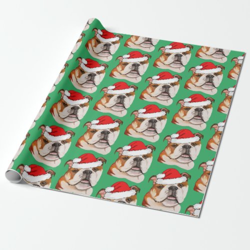 Christmas Brown Art English Bulldog Wigglebutt Wrapping Paper