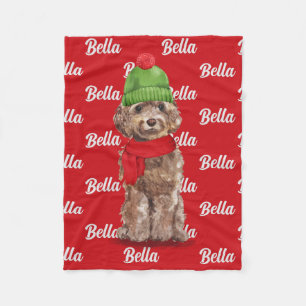 Christmas Brown Cockapoo Santa Dog's Name Fleece Blanket