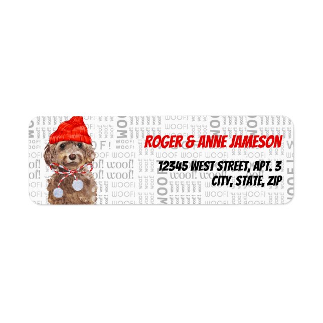 Christmas Brown Cockapoo Santa with Name Label (Front)