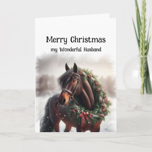  Christmas Brown Horse Wonderful Husband Wreath  Card