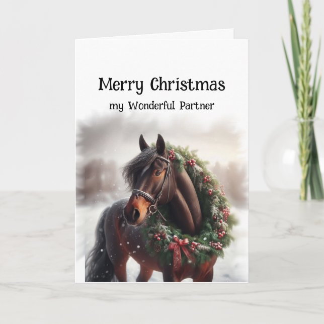  Christmas Brown Horse Wonderful Partner Wreath  Card (Front)