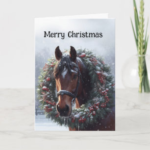 Christmas Brown Horse Wreath Card
