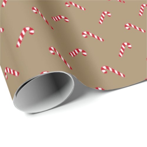 Christmas brown kraft rustic candy cane pattern wrapping paper