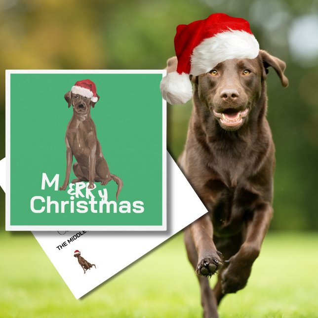 Christmas Brown Labrador Dog Green Merry Greeting (Creator Uploaded)