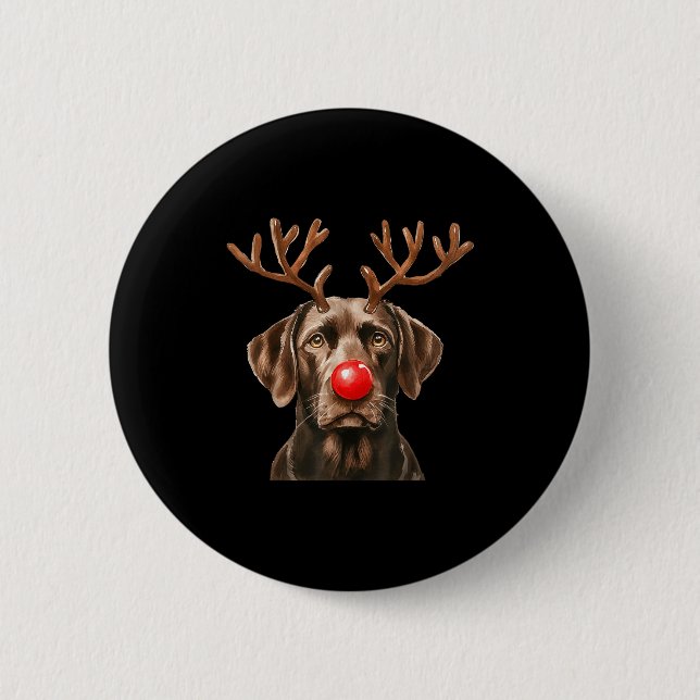 Christmas Brown Labrador Retriever Reindeer Dog Lo Button (Front)