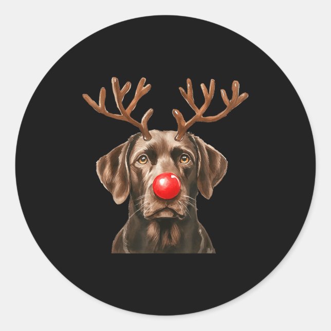 Christmas Brown Labrador Retriever Reindeer Dog Lo Classic Round Sticker (Front)