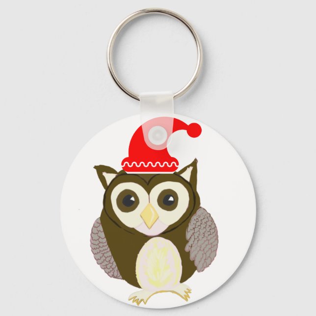 Christmas Brown Owl with Santa Keychain (Front)
