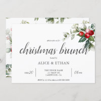 Christmas Brunch Berry Leaves Invitation