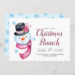 Christmas Brunch Cute Watercolor Snowman Script Invitation<br><div class="desc">Cute Watercolor snowman in top hat with poinsettia and striped scarf illustration. Use the template to adjust the text for your Christmas brunch. Artwork by Valarie Wade.</div>