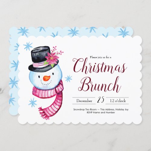 Christmas Brunch Cute Watercolor Snowman Script Invitation