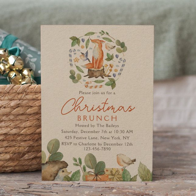 Christmas Brunch Cute Woodland Fox Watercolor Invitation (Creator Uploaded)