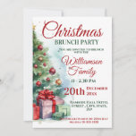 Christmas Brunch  Invitation<br><div class="desc">A stylish Christmas tree and gift design for a Christmas brunch or lunch celebration. Features a watercolor Xmas tree with red and green text.</div>