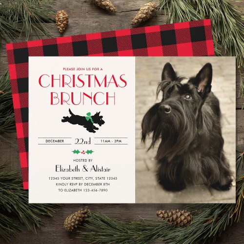 Christmas Brunch Party Scottie Dog Photo Red Invitation