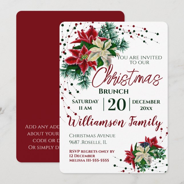 Christmas Brunch Poinsettia Flower Invitation (Front/Back)