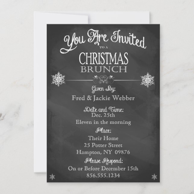 Christmas Brunch Vintage Chalkboard Invitation (Front)