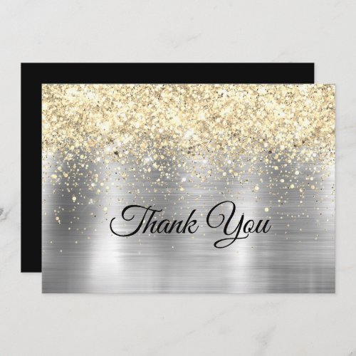 Christmas brushed metal silver gold faux glitter  thank you card