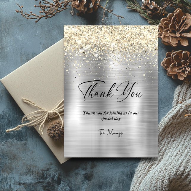 Christmas brushed metal silver gold thank you card (Creator Uploaded)