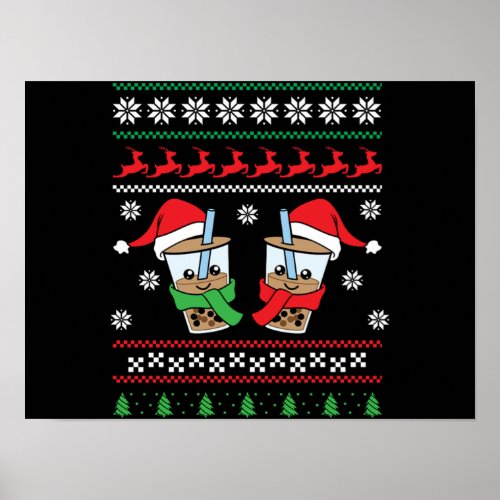 Christmas Bubble Boba Tea Winter Xmas Holiday Poster