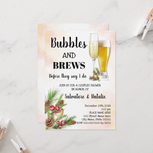 Christmas Bubble  Brews Couples Shower Invitation