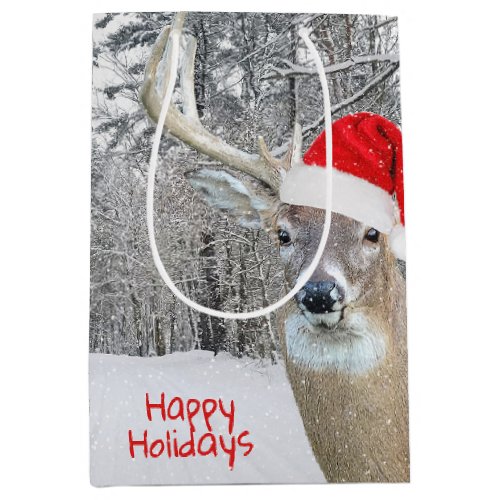 Christmas Buck Deer With Hat Gift Bag