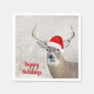 Christmas Buck Deer with Santa Hat Napkins