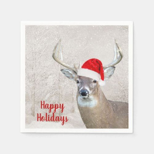 Christmas Buck Deer with Santa Hat Napkins