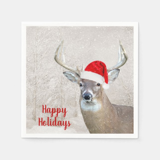 Christmas Buck Deer with Santa Hat Napkins (Front)