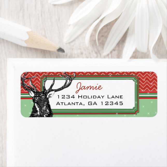 Christmas Buck Deer Zig Zag Pattern Return Address Label (Insitu)