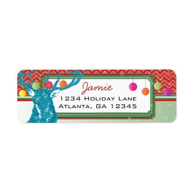 Christmas Buck Deer Zig Zag Pattern Return Address Label (Front)