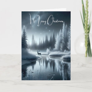 Christmas Buck In A Winter River Card