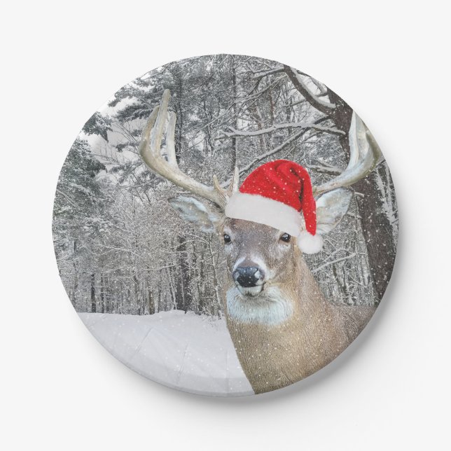 Christmas Buck In Snowflakes Paper Plates (Front)