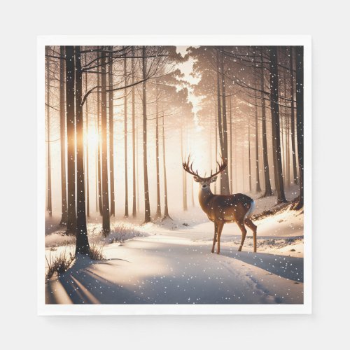 Christmas Buck In Winter Forest Napkins