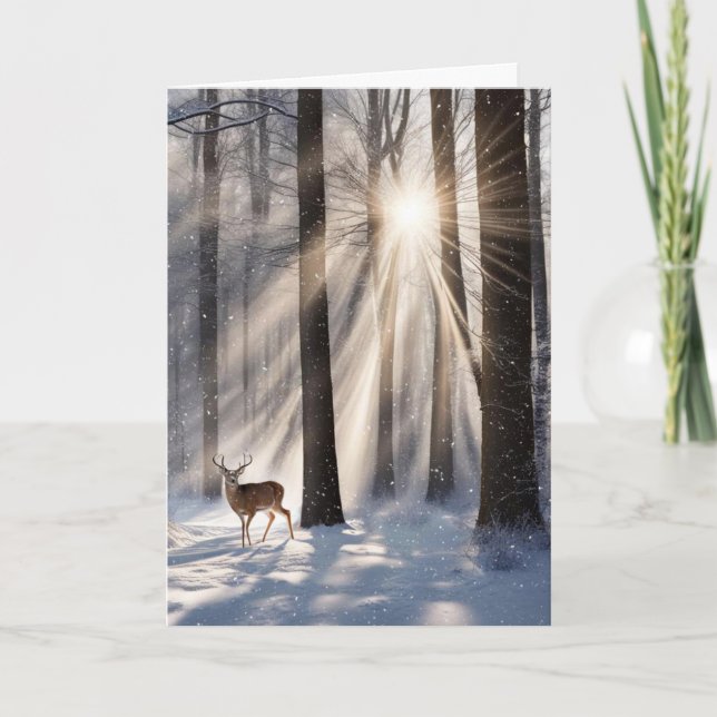 Christmas Buck In Winter Woods Card (Front)