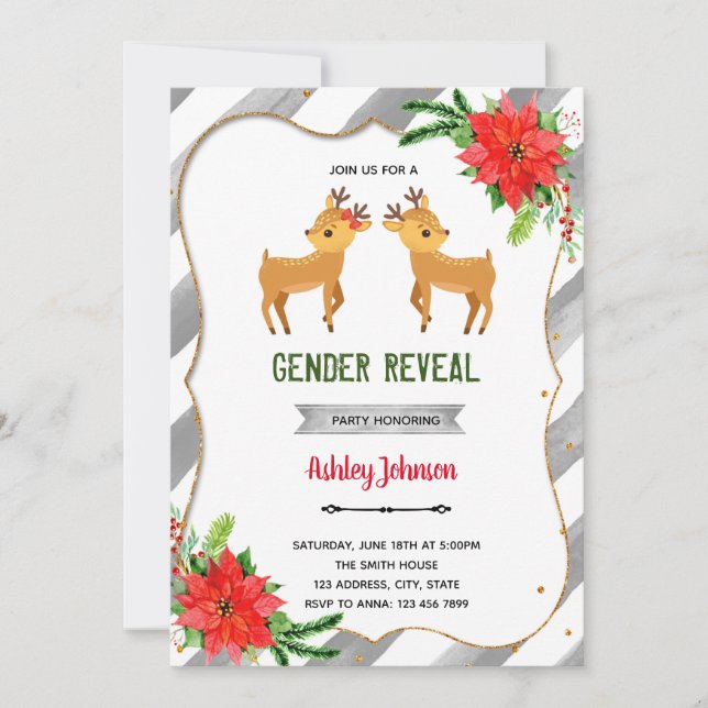 Christmas buck or doe gender reveal invitation (Front)