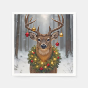 Christmas Buck Wearing a Glowing Wreath Napkins