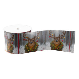 Christmas Buck Wearing a Wreath Grosgrain Ribbon