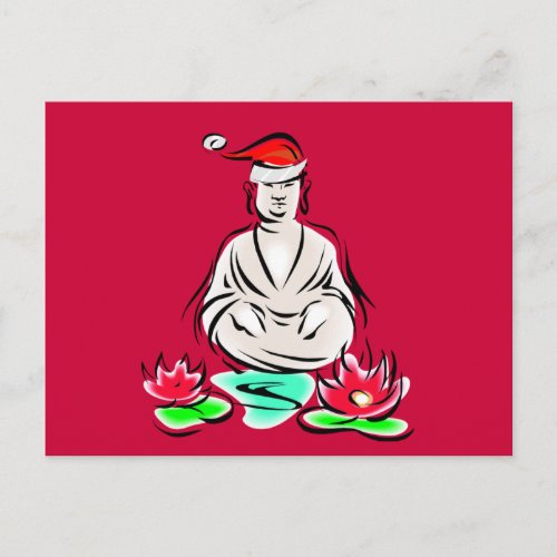 Christmas Buddha drawing Holiday Postcard